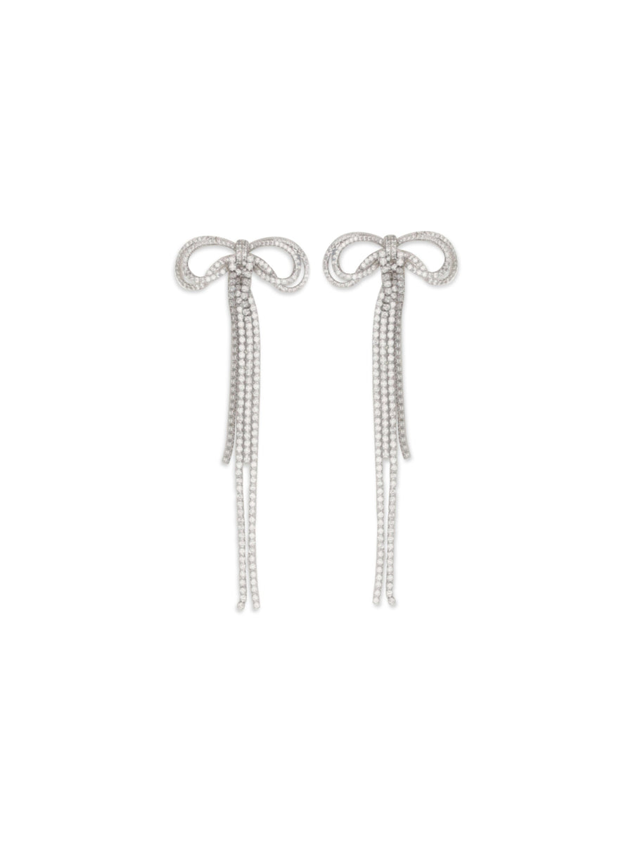 Self-Portrait Crystal Bow Earrings — Silver Brass