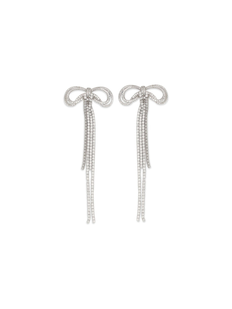 Self-Portrait Crystal Bow Earrings — Silver Brass