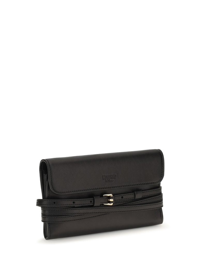 Moschino Leather With Buckle Wrap Wallet — Black