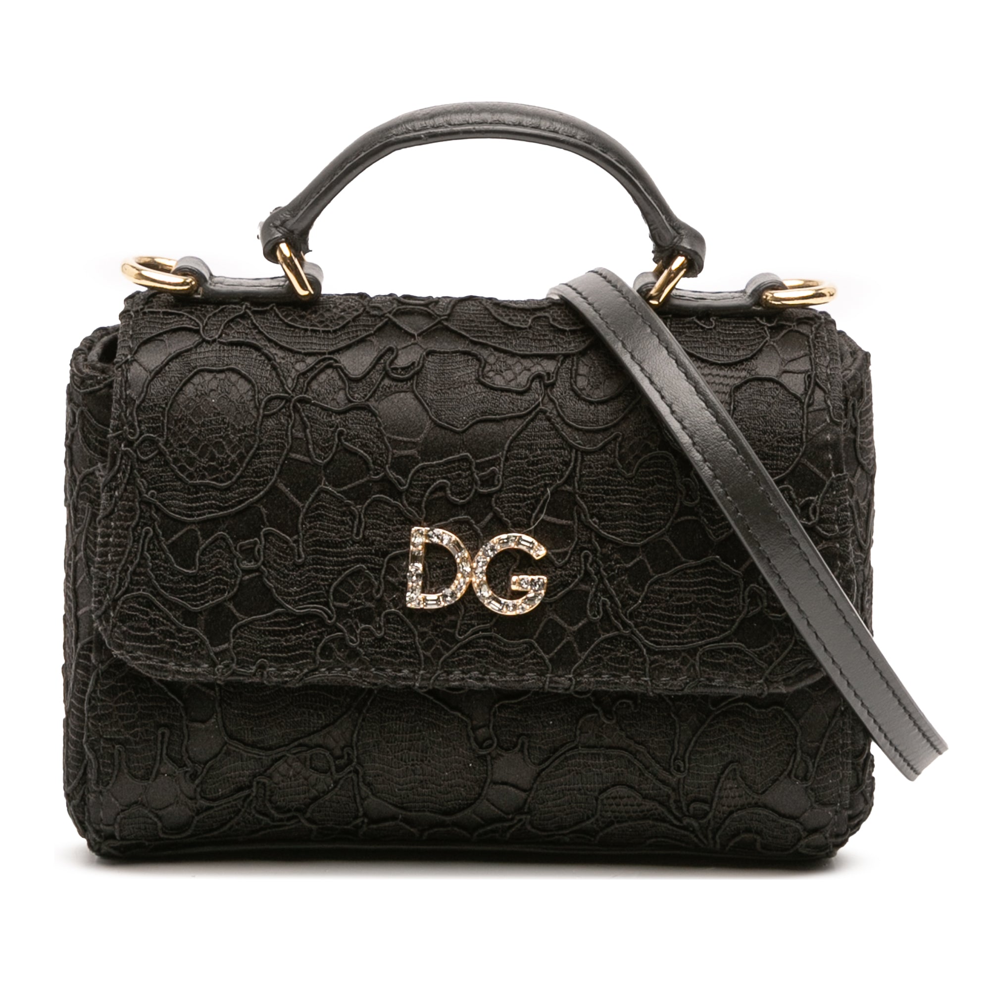 Silk and Lace Crystal Embellished DG Flap Satchel - Image 1