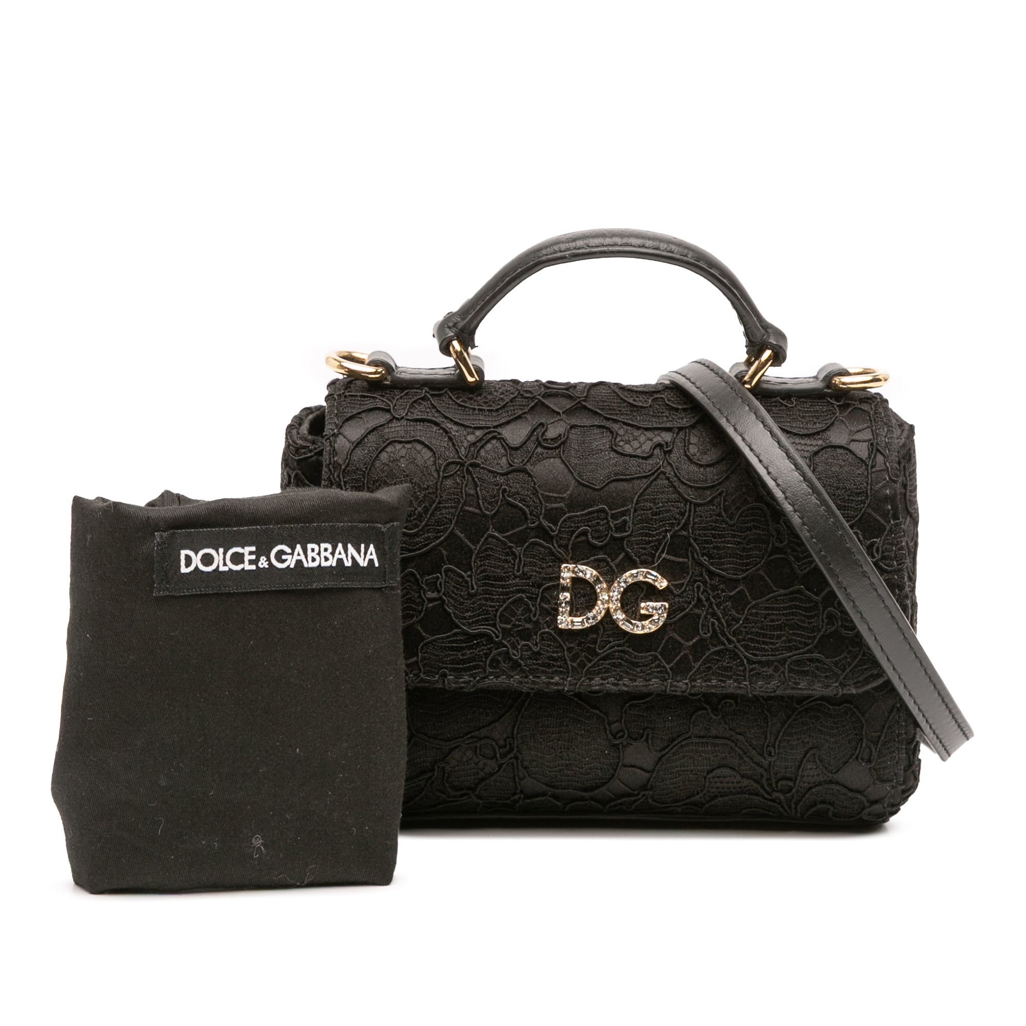 Silk and Lace Crystal Embellished DG Flap Satchel - Image 8