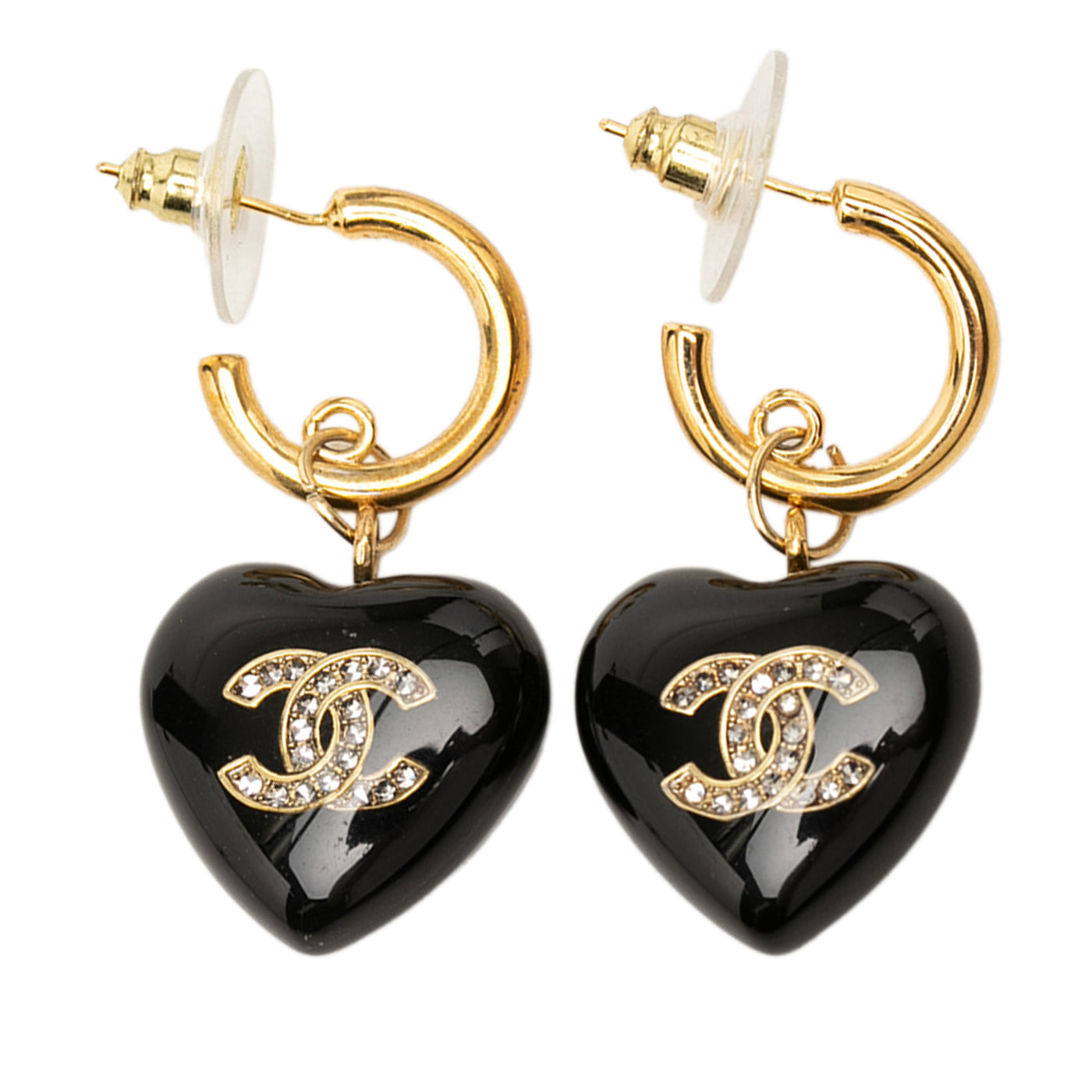 CC Gold Plated Resin and Strass Heart Drop Push Back Earrings - Image 1