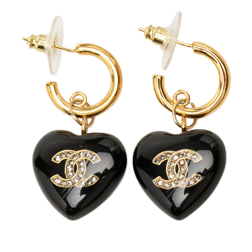 CC Gold Plated Resin and Strass Heart Drop Push Back Earrings - Image 1