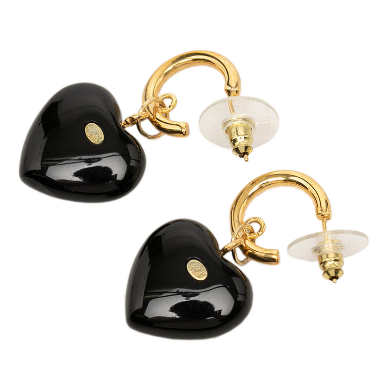 CC Gold Plated Resin and Strass Heart Drop Push Back Earrings - Image 2
