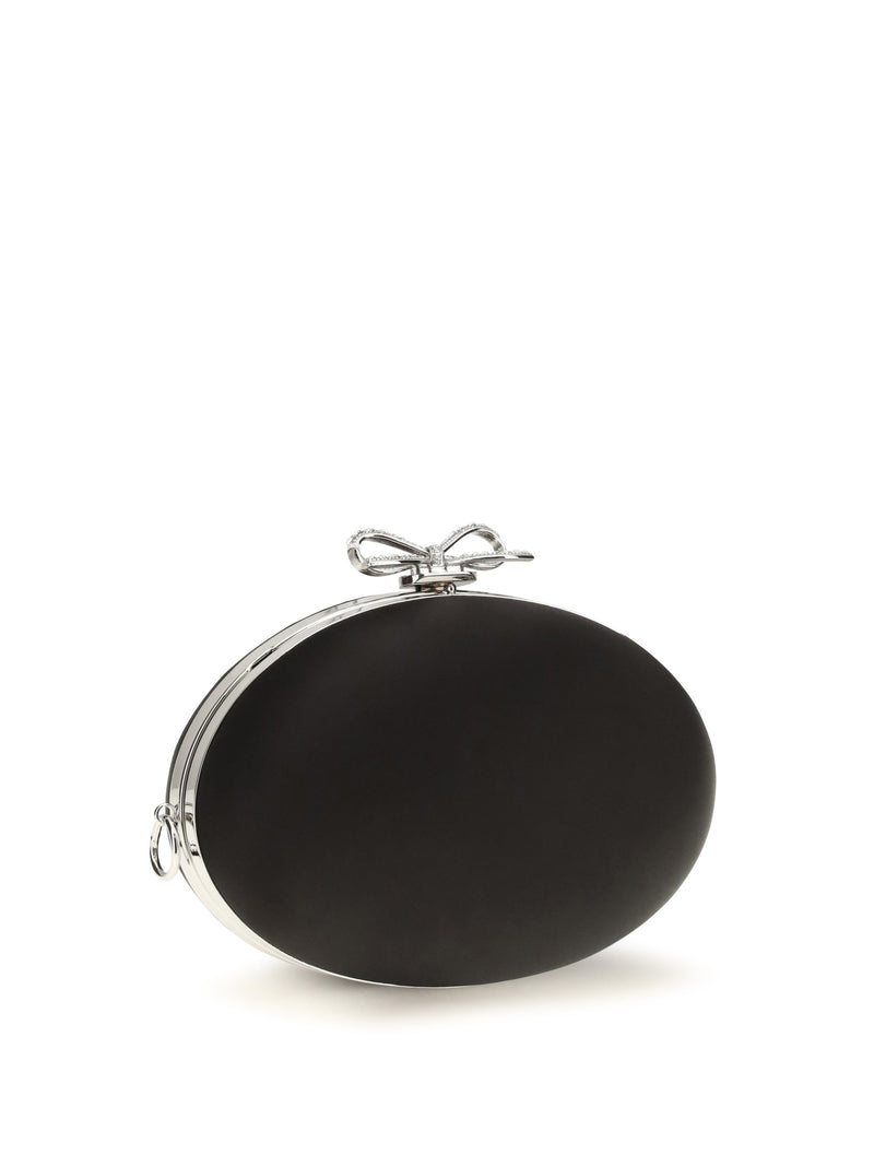 Self-Portrait Crystal-Embellished Satin Clutch — Black Polyester