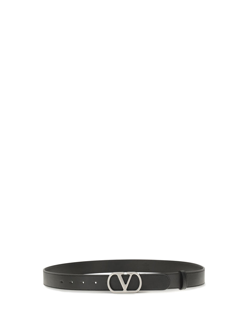 Valentino Garavani Vlogo Signature Buckle Belt — Black Calf Leather Bos Taurus