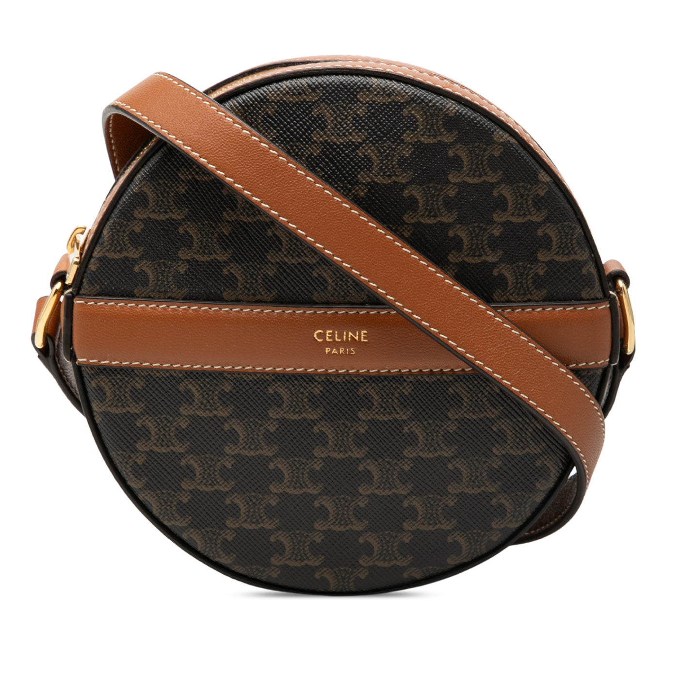 Triomphe Coated Canvas Round Purse on Strap - Image 1