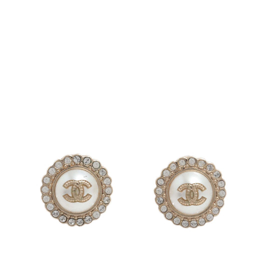 CC Gold Plated Faux Pearl Strass Bullet Back Earrings - Image 1