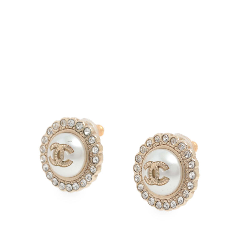 CC Gold Plated Faux Pearl Strass Bullet Back Earrings - Image 2