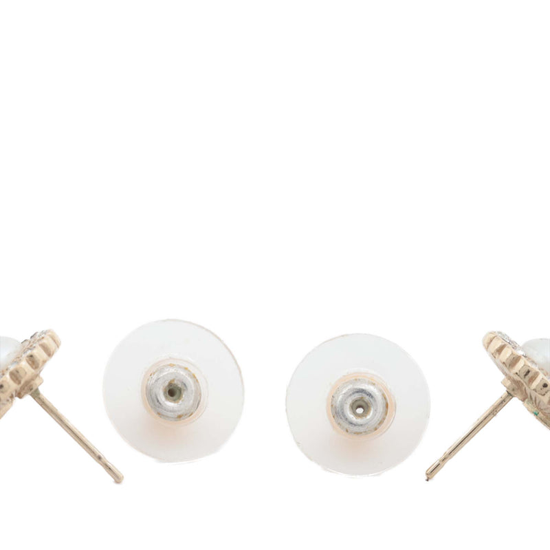CC Gold Plated Faux Pearl Strass Bullet Back Earrings - Image 4