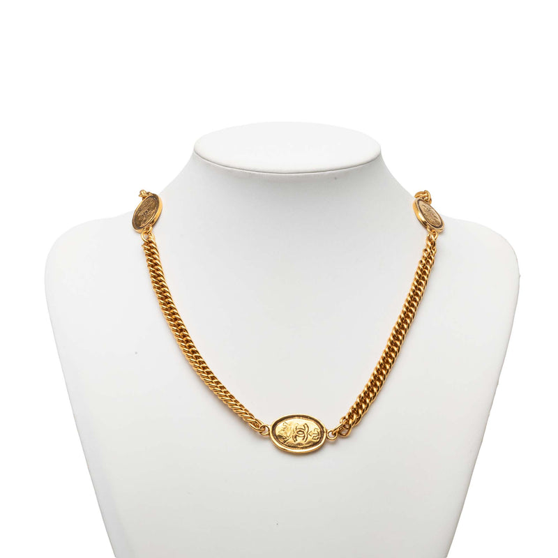 CC Gold Plated Crown Medallion Station Necklace - Image 4