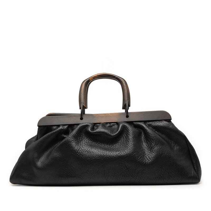 Calfskin Wood Frame Handbag