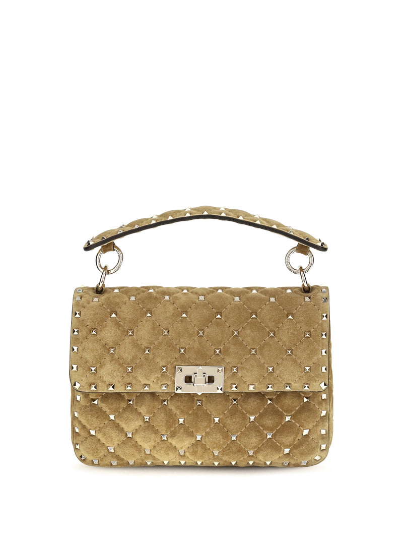 Valentino Garavani Rockstud Spike Top Handle Bag — Beige Calf Leather