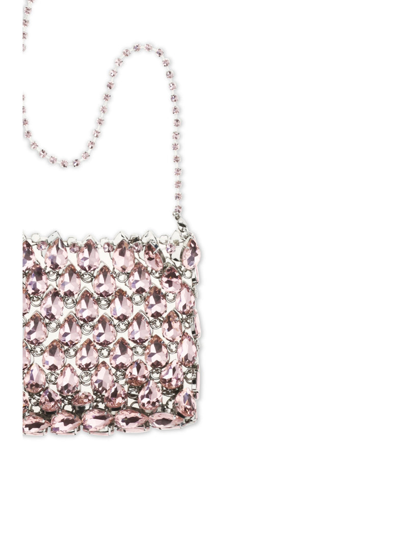 Self-Portrait Crystal Mesh Shoulder Bag — Pink Polyester
