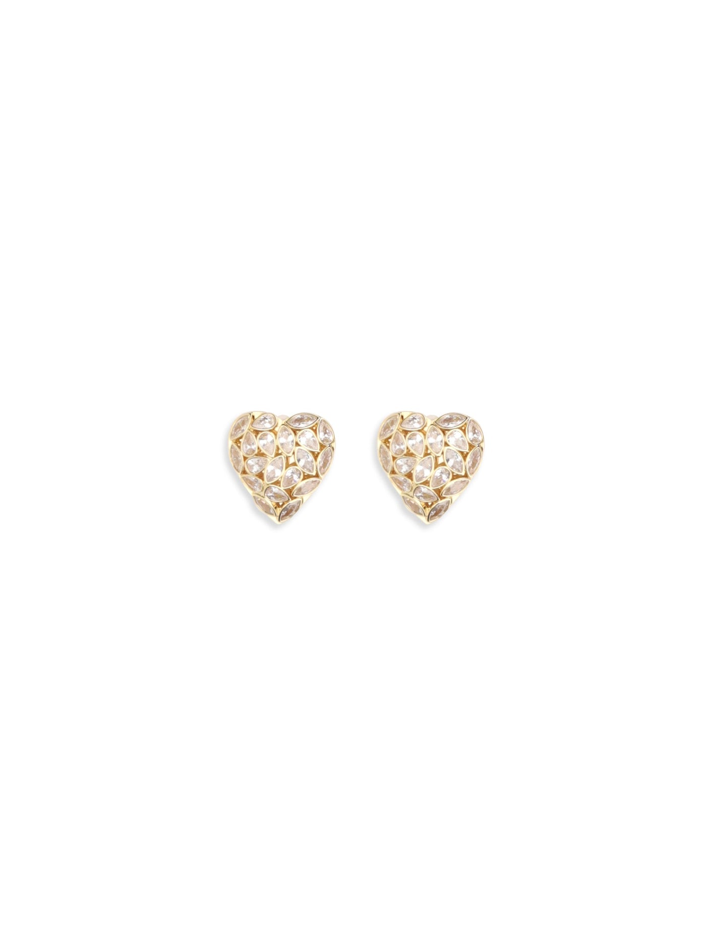 Self-Portrait Crystal-Embellished Heart Earrings — Gold Brass