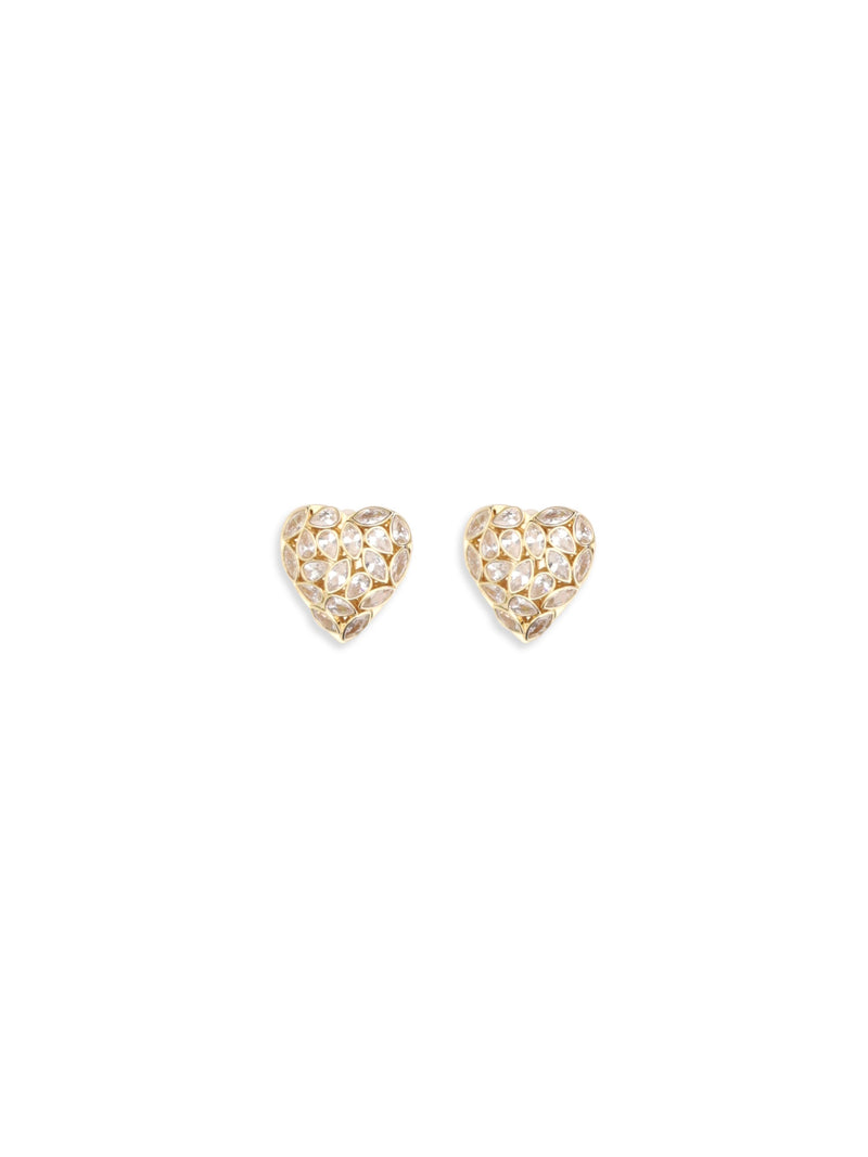 Self-Portrait Crystal-Embellished Heart Earrings — Gold Brass