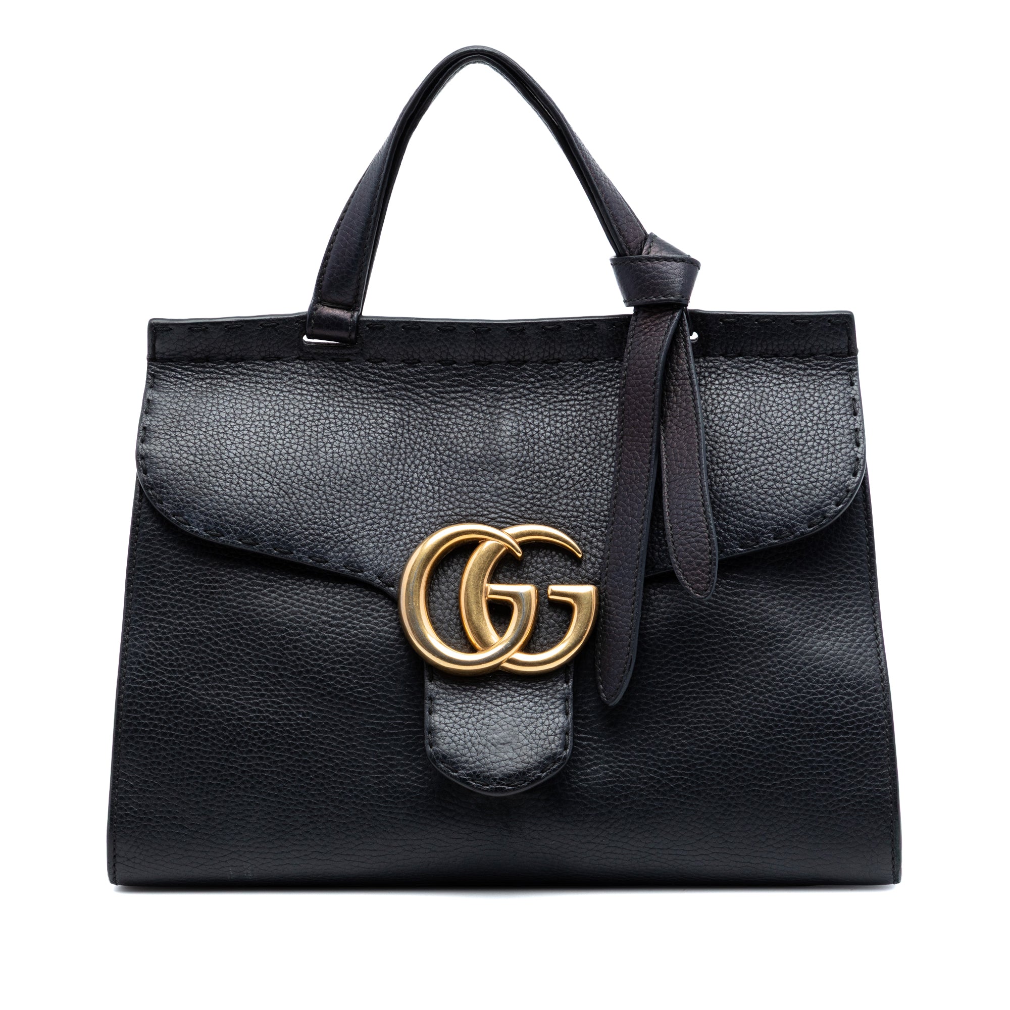 Small GG Marmont Grained Calfskin Top Handle Satchel - Image 1