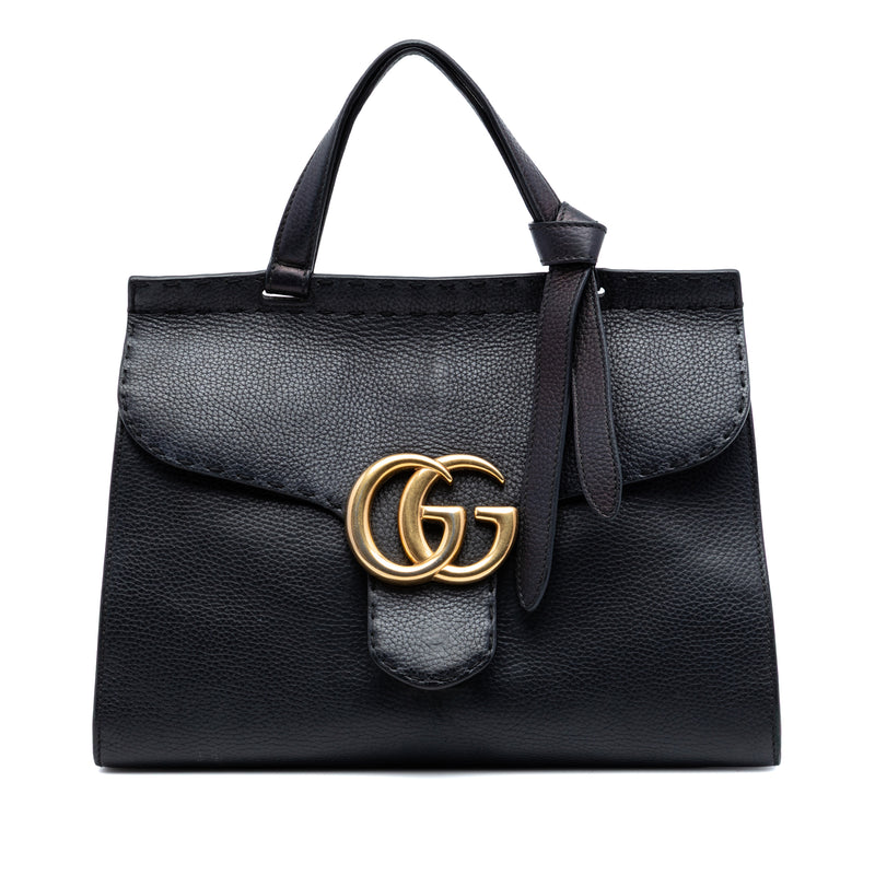 Small GG Marmont Grained Calfskin Top Handle Satchel