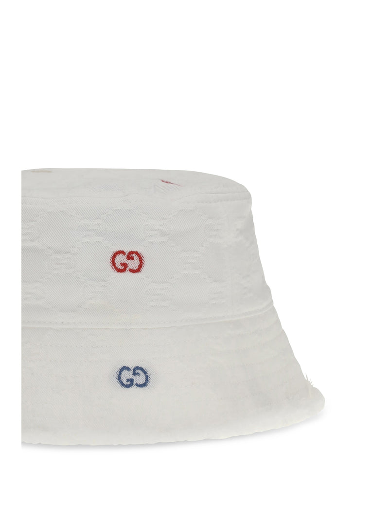 Gucci 8600053hbh7 Gg Logo-Embroidered Cotton Bucket Hat — White