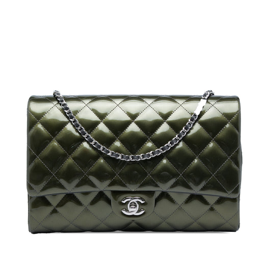 Quilted Striated Metallic Patent Clutch with Chain - Image 1