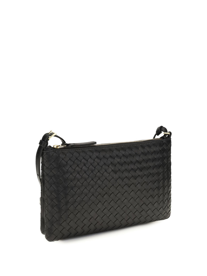 Bottega Veneta Intrecciato Shoulder Bag — Black Calf Leather