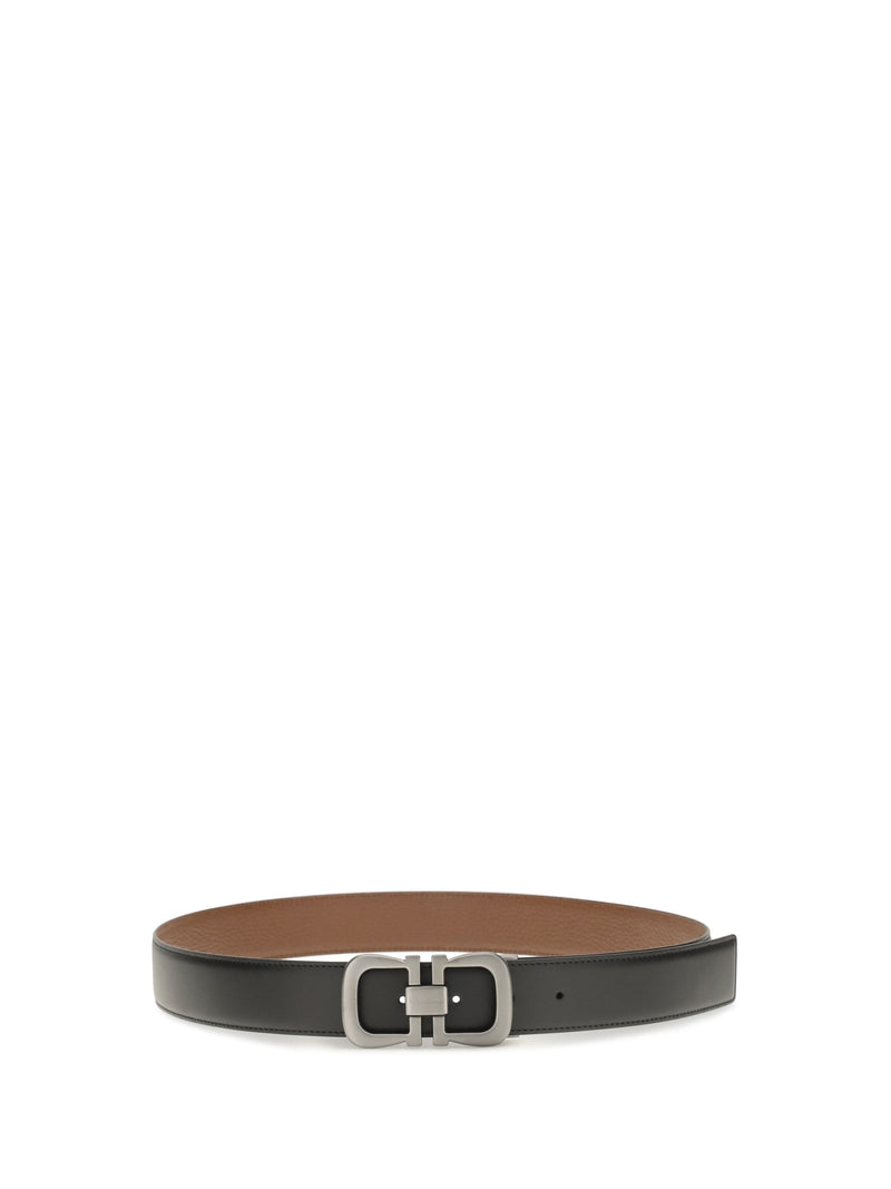 Ferragamo Reversible Leather With Logo Buckle Belt — Black Calf Bos Taurus