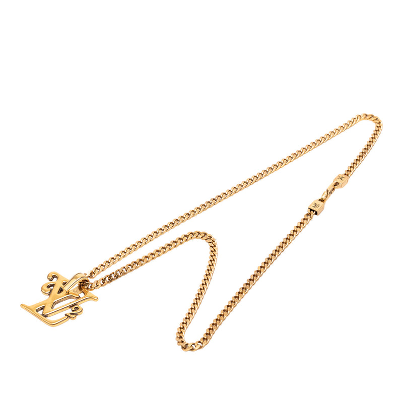 Nigo Gold Plated Squared Logo Pendant Necklace
