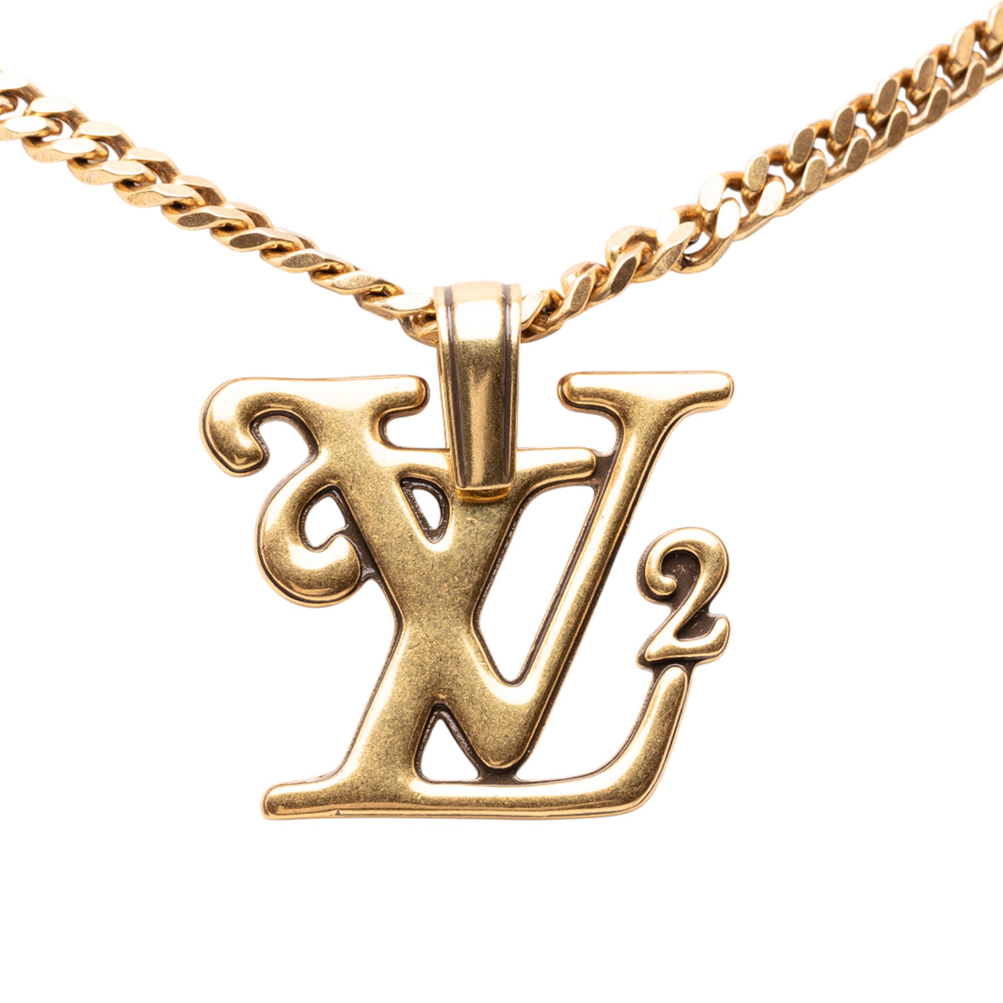 Nigo Gold Plated Squared Logo Pendant Necklace - Image 2