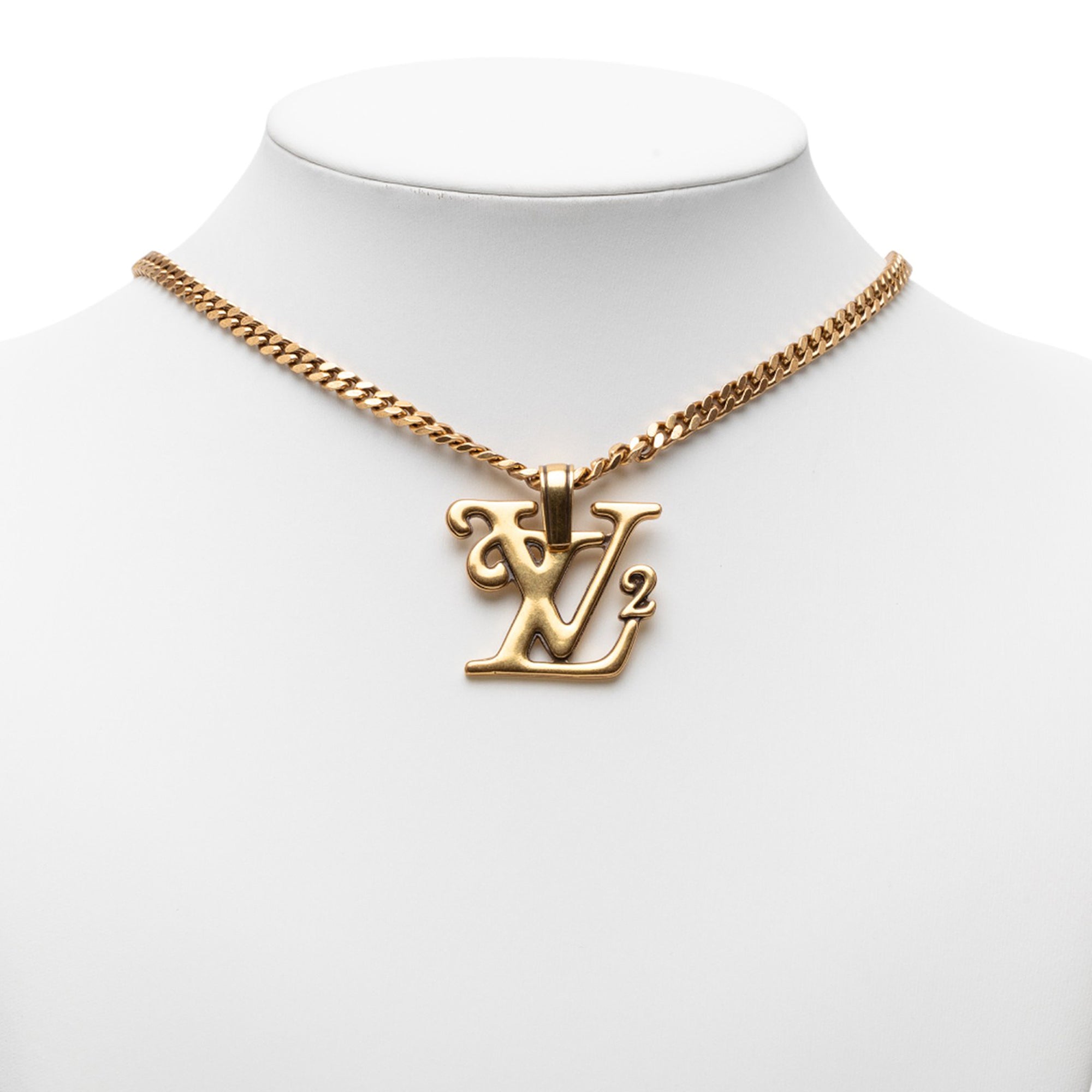 Nigo Gold Plated Squared Logo Pendant Necklace - Image 7