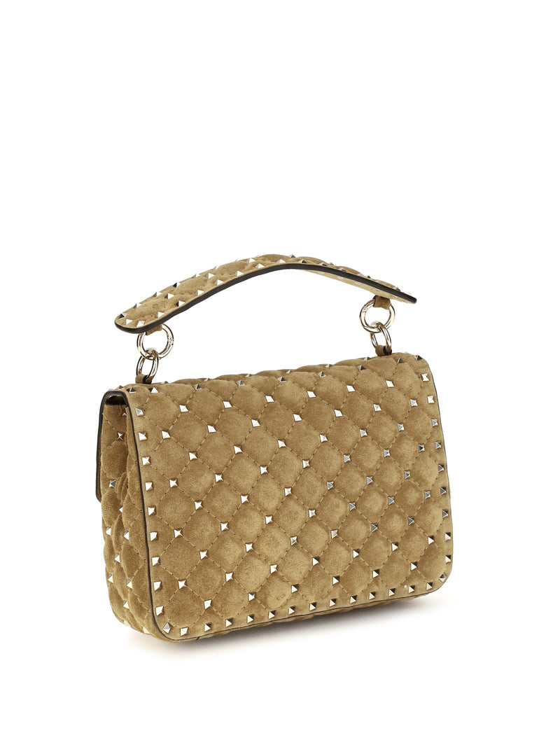 Valentino Garavani Rockstud Spike Top Handle Bag — Beige Calf Leather Bos Taurus