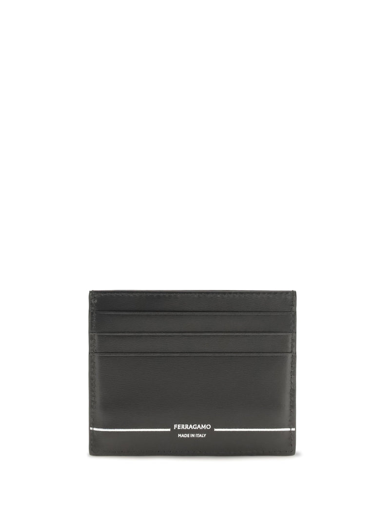 Ferragamo Logo-Embossed Calfskin Card Case — Black Calf Leather Bos Taurus Wallet