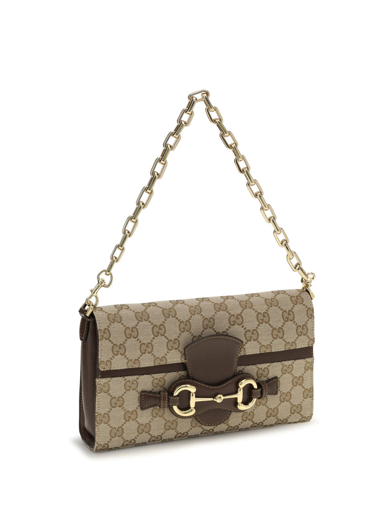 Gucci Horsebit Ristretto Shoulder Bag — Beige Fabric