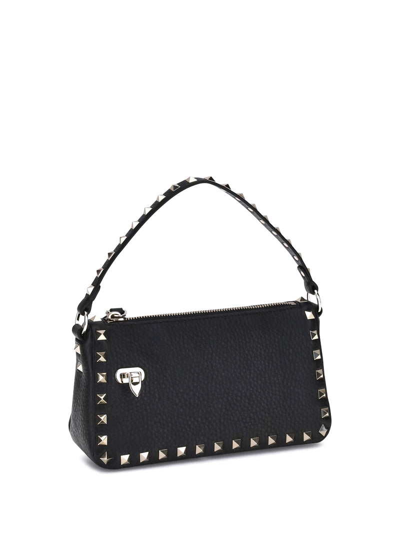 Valentino Garavani Rockstud Shoulder Bag — Black Calf Leather Bos Taurus