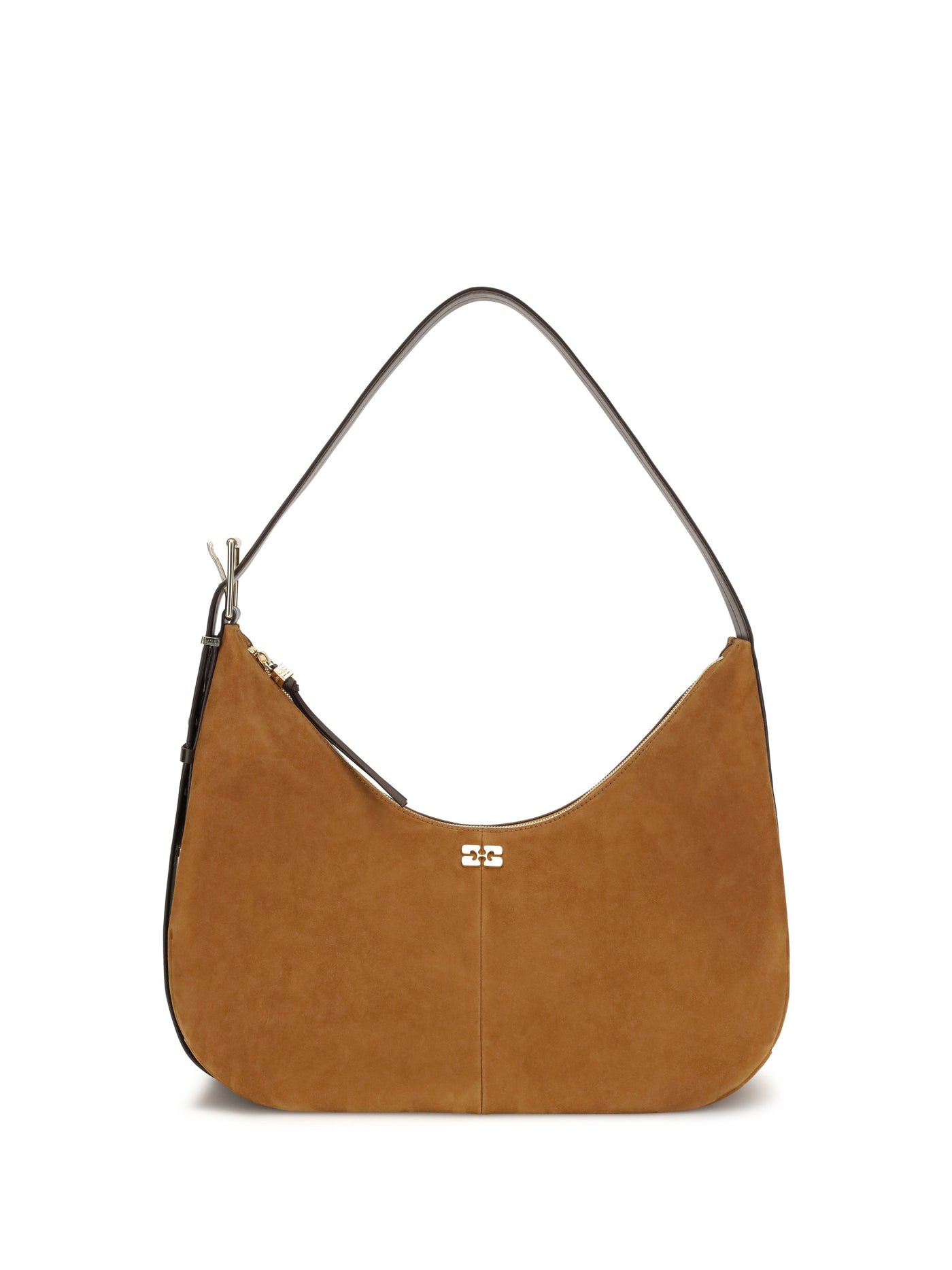 Ganni Vegan Suede Shoulder Bag — Brown Recycled Polyester