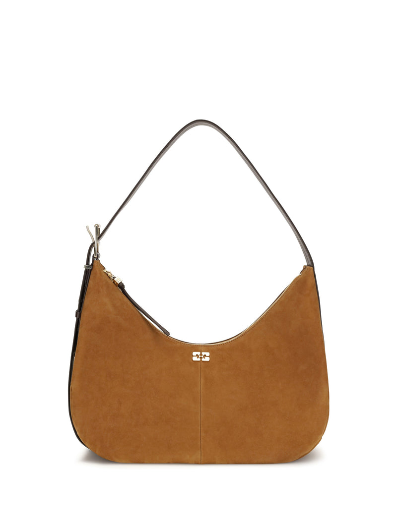 Ganni Vegan Suede Shoulder Bag — Caramel Recycled Polyester