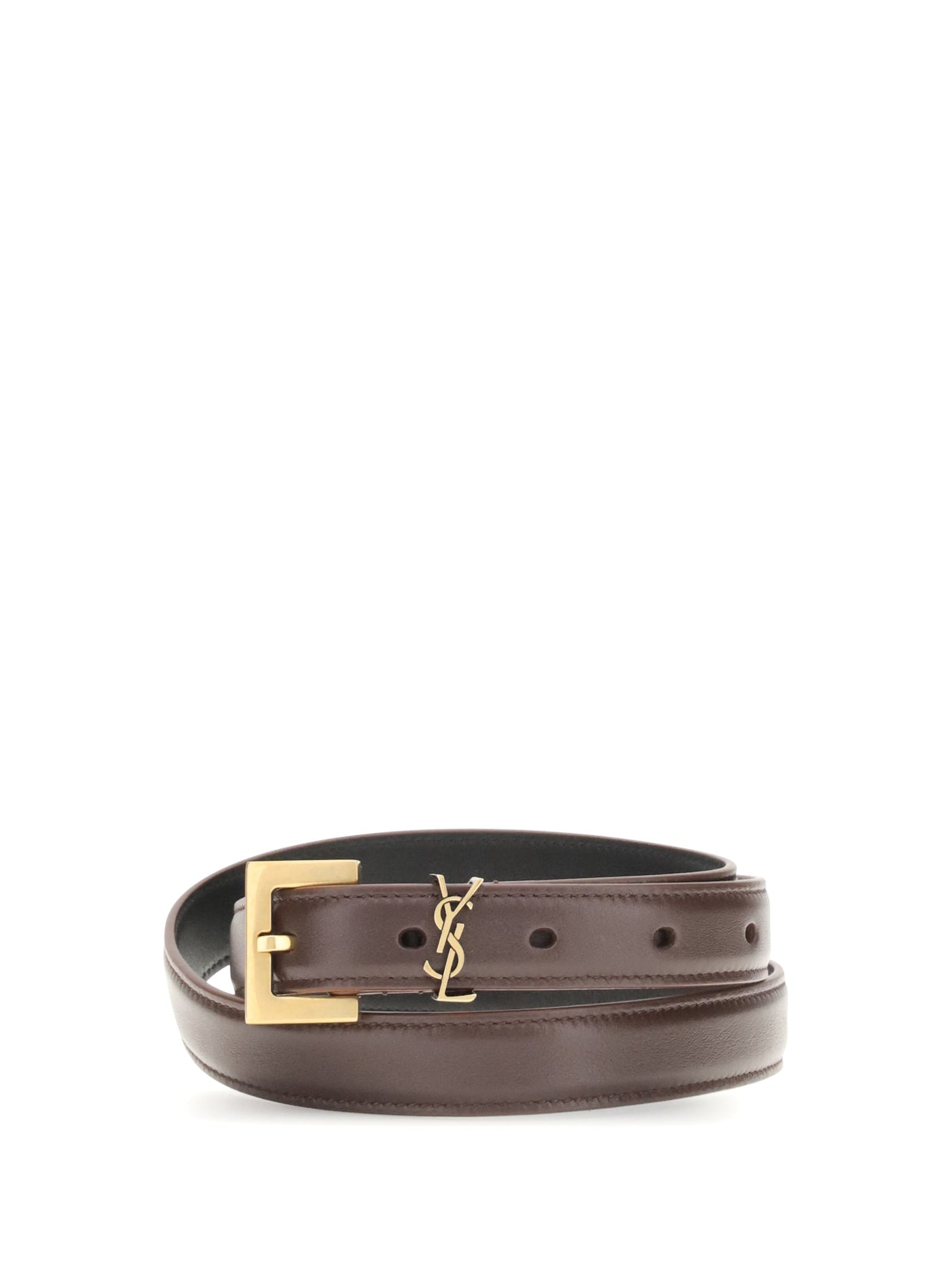 Saint Laurent Cassandre Belt — Brown Calf Leather Bos Taurus