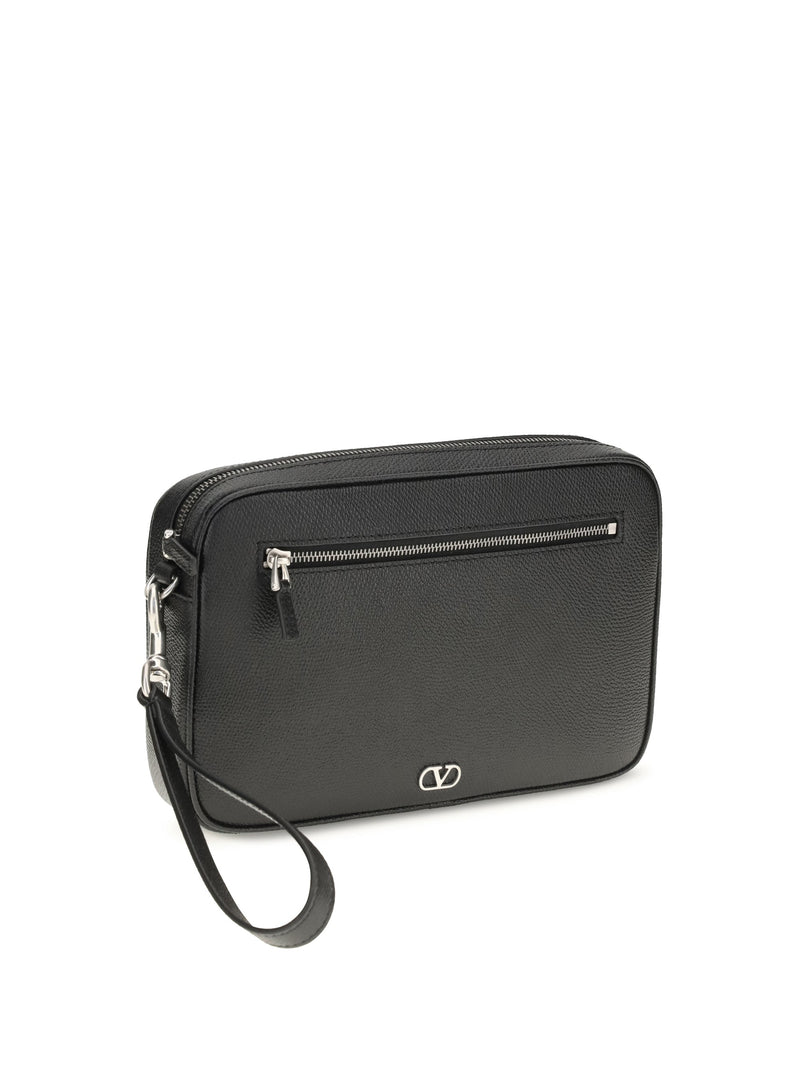 Valentino Garavani Leather Vlogo Signature Pouch — Black Calf Wallet