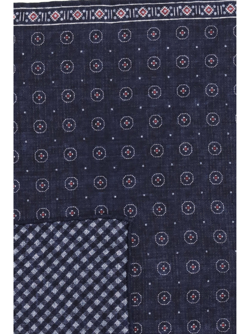 Brunello Cucinelli Ethnic-Patterned Silk Pocket Square — Navy Accessory