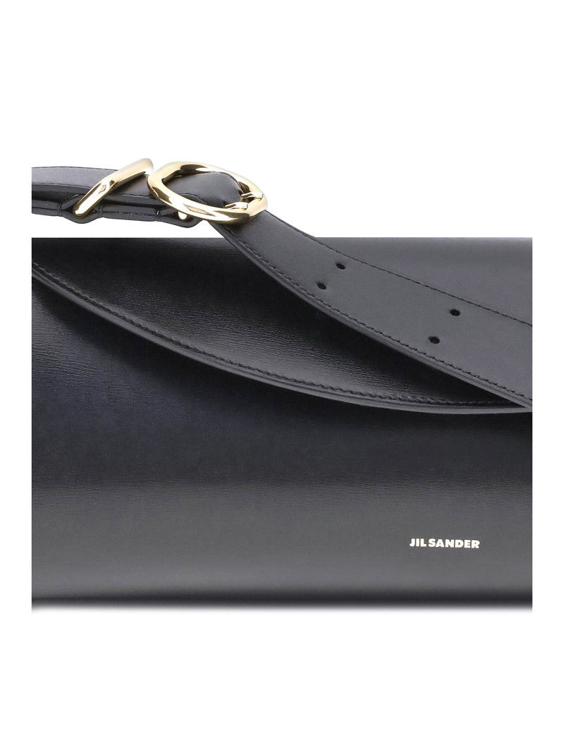 Jil Sander Cannolo Shoulder Bag — Black Calf Leather Bos Taurus