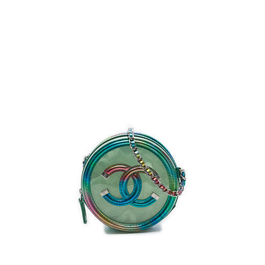PVC and Metallic Lambskin CC Filigree Round Clutch with Chain - Image 1