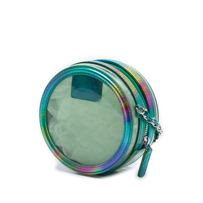 PVC and Metallic Lambskin CC Filigree Round Clutch with Chain - Image 2