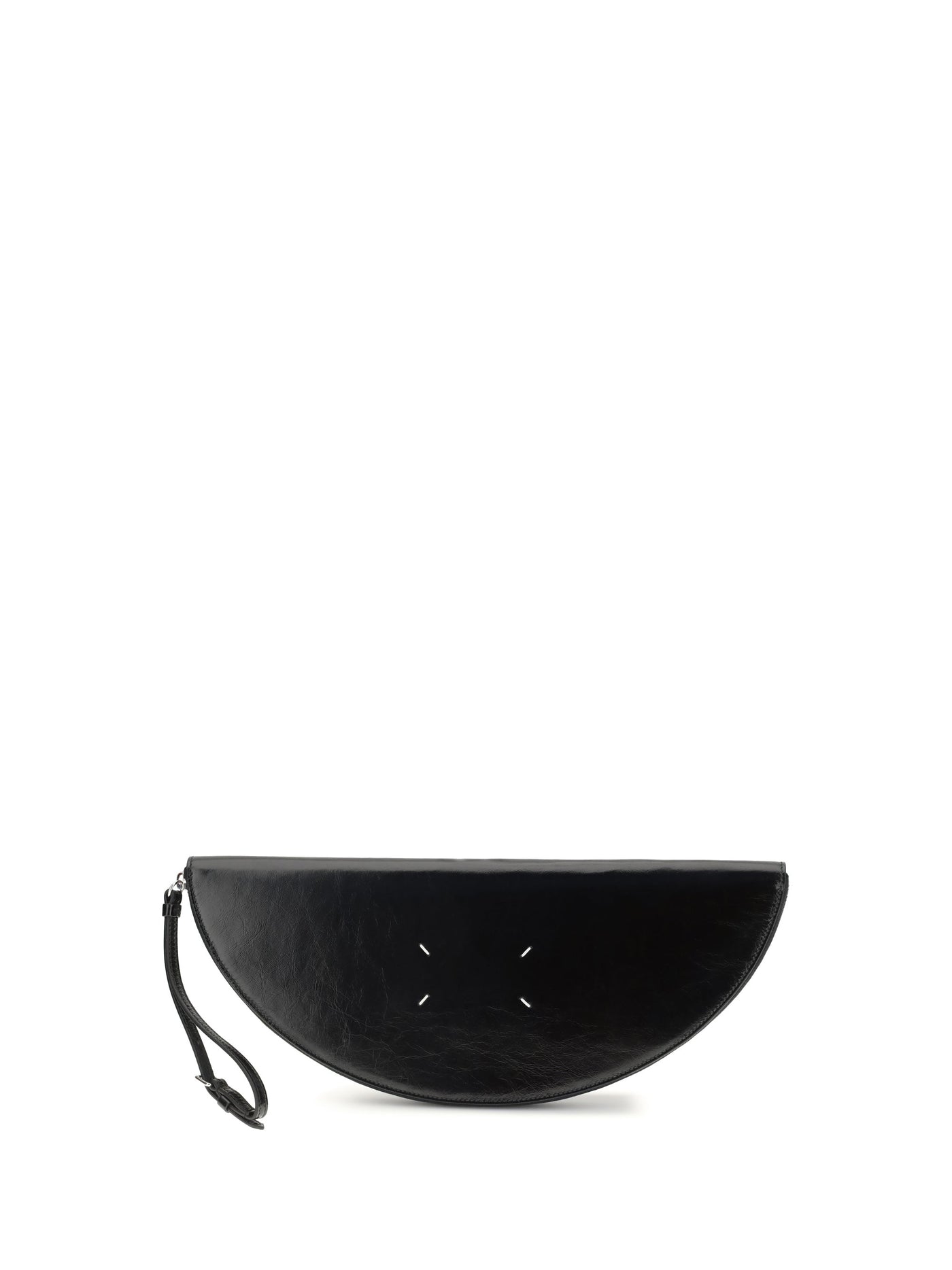 Maison Margiela Crinkled Leather Halfmoon Clutch — Black Calf Bos Taurus