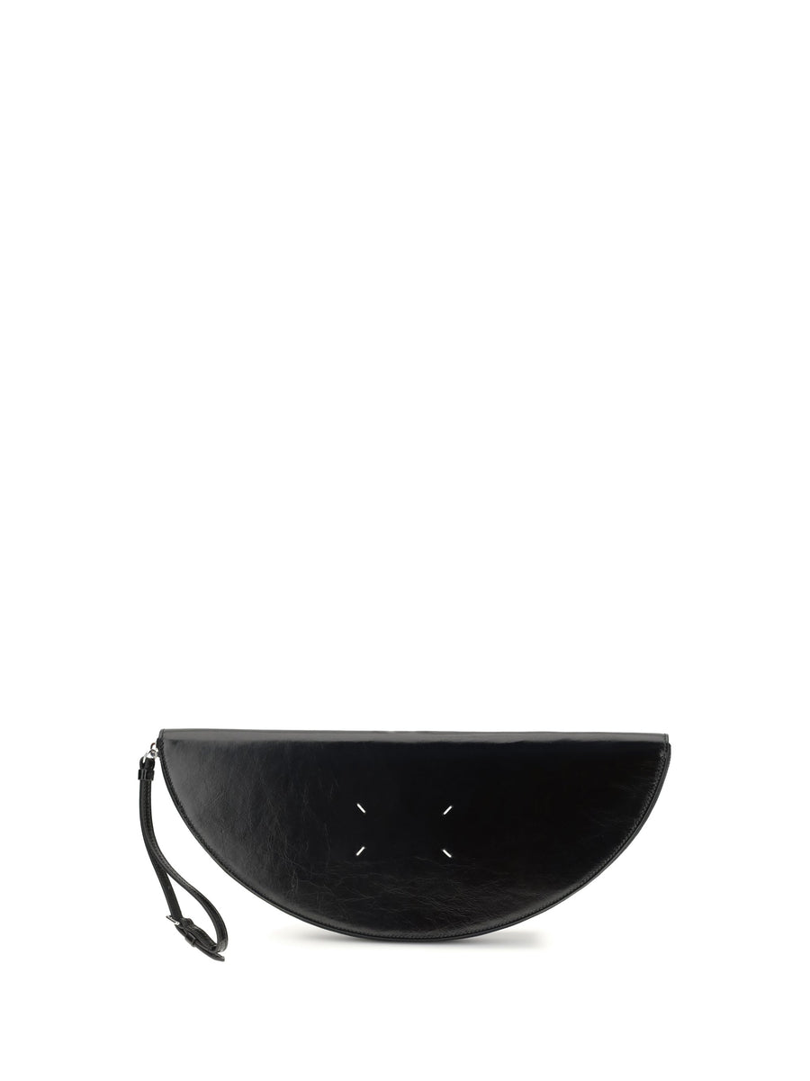 Maison Margiela Crinkled Leather Halfmoon Clutch — Black Calf Bos Taurus