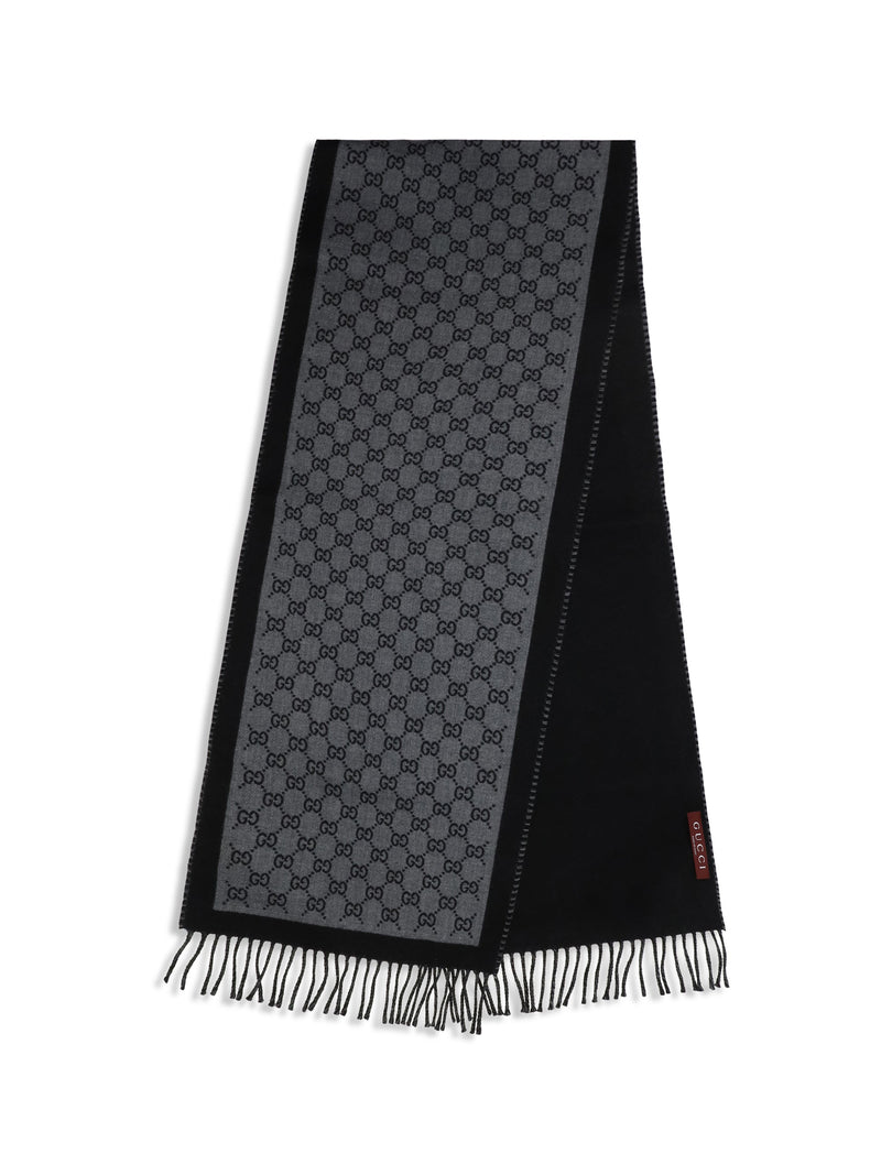 Gucci Gg Jacquard Wool Scarf — Gray Merino Ovis Aries Scarfs