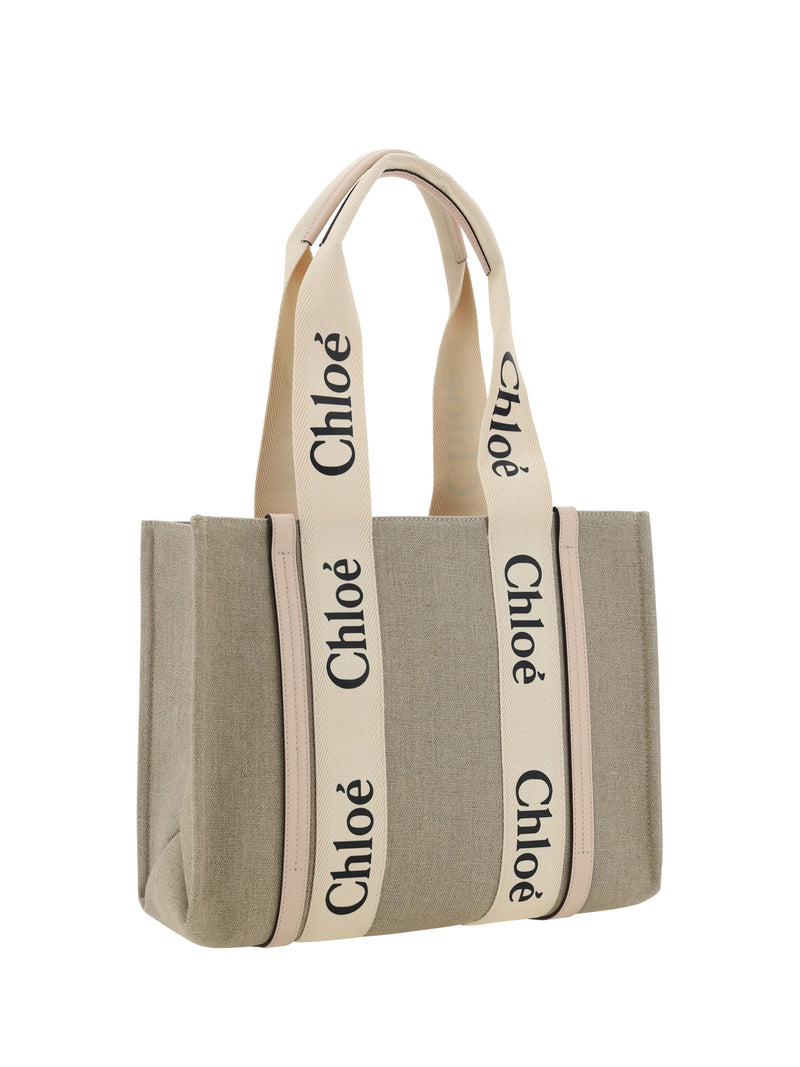 Chloé Woody Shoulder Bag — Beige Linen