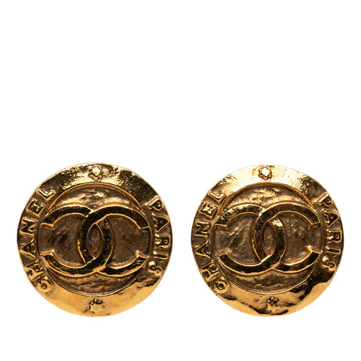 Gold Plated CC Round Clip On Earrings - Image 1