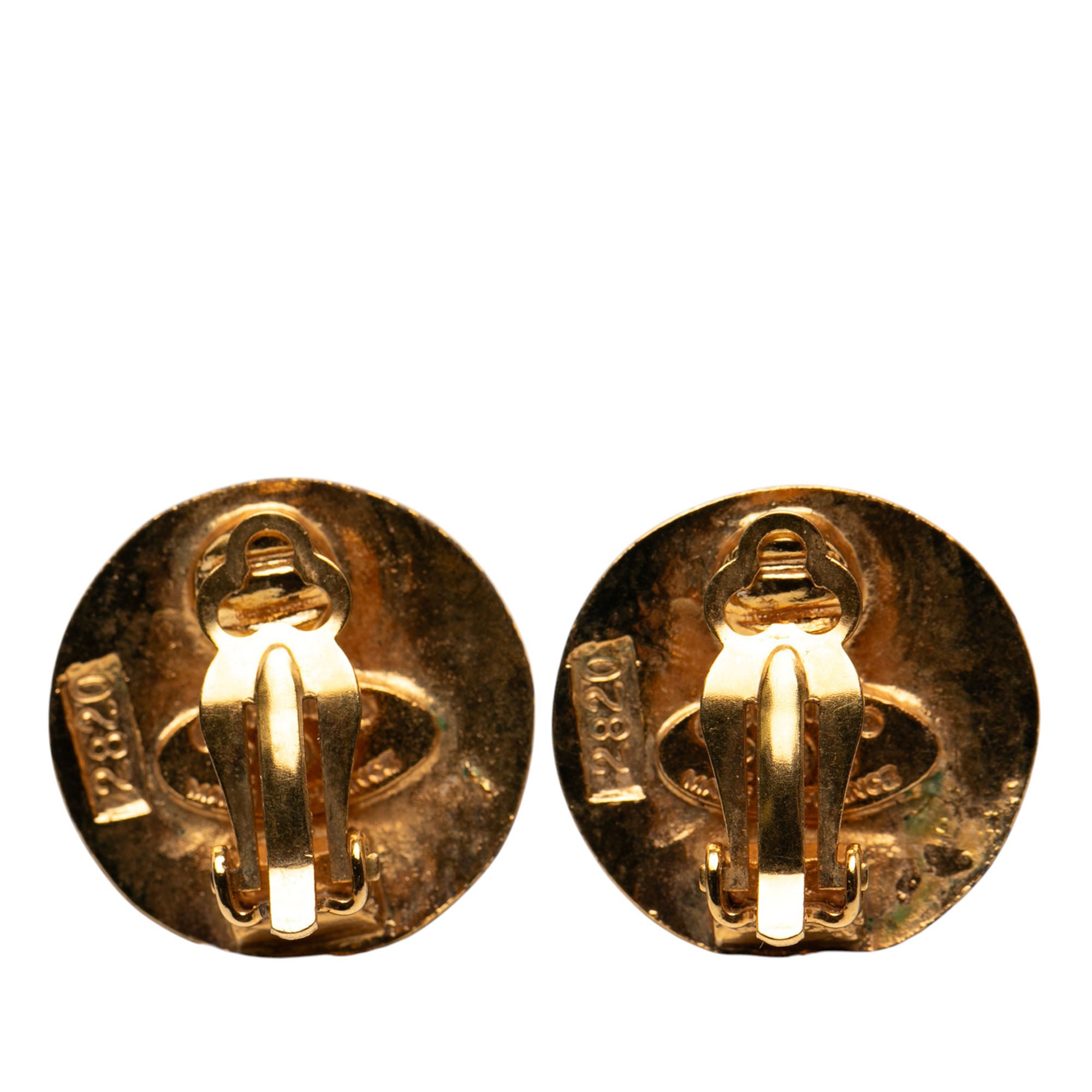 Gold Plated CC Round Clip On Earrings - Image 2