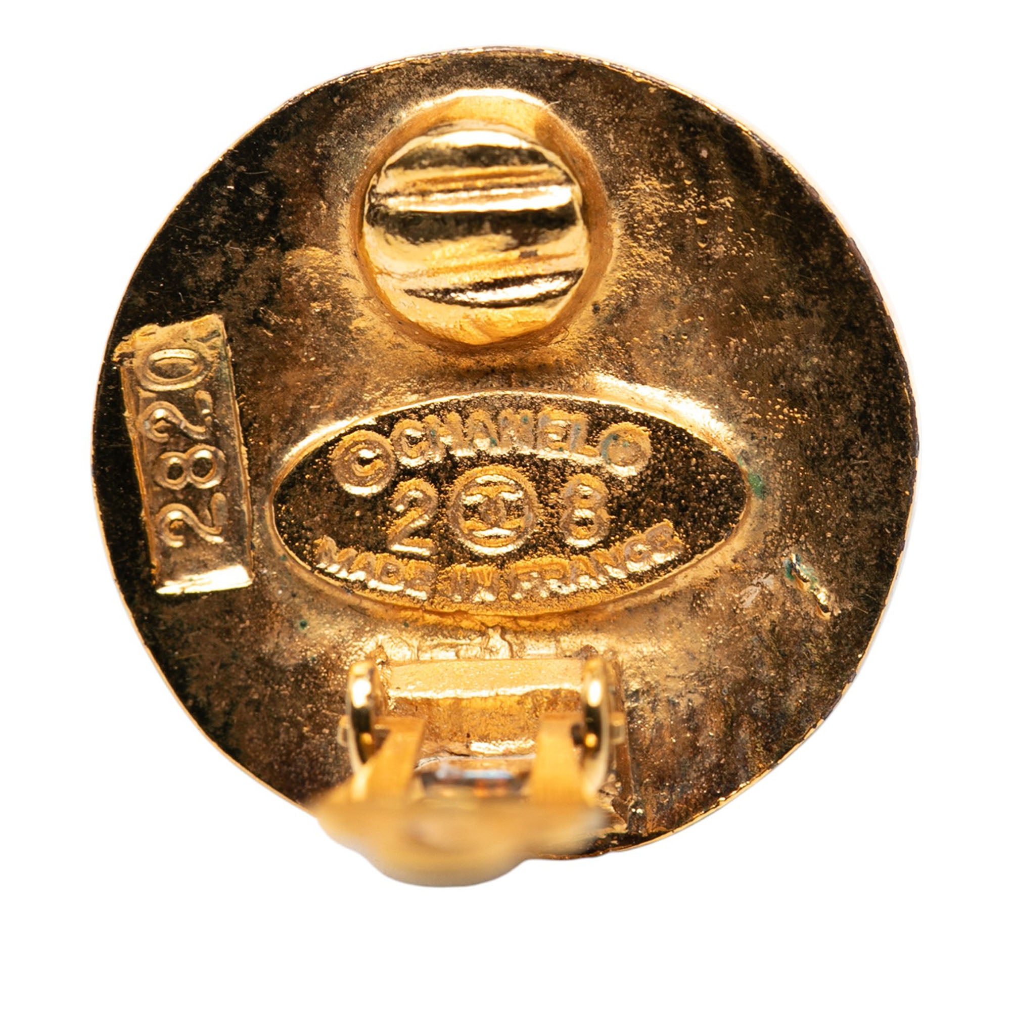 Gold Plated CC Round Clip On Earrings - Image 3