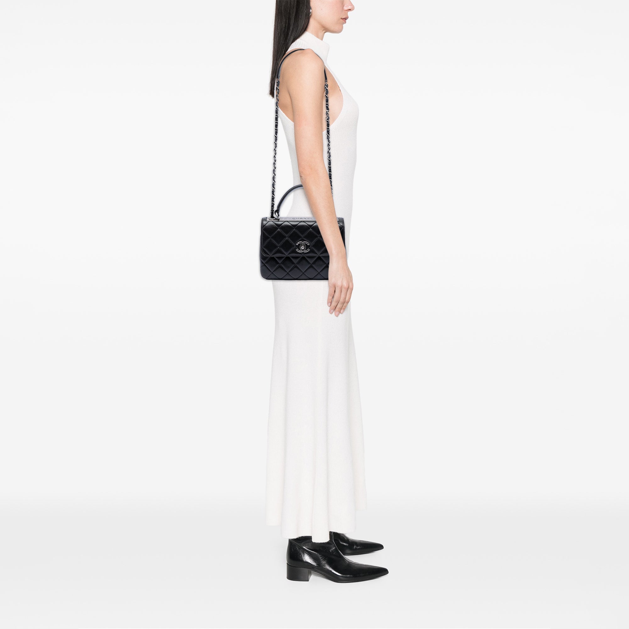Small Quilted Lambskin Trendy CC Top Handle Flap - Image 6