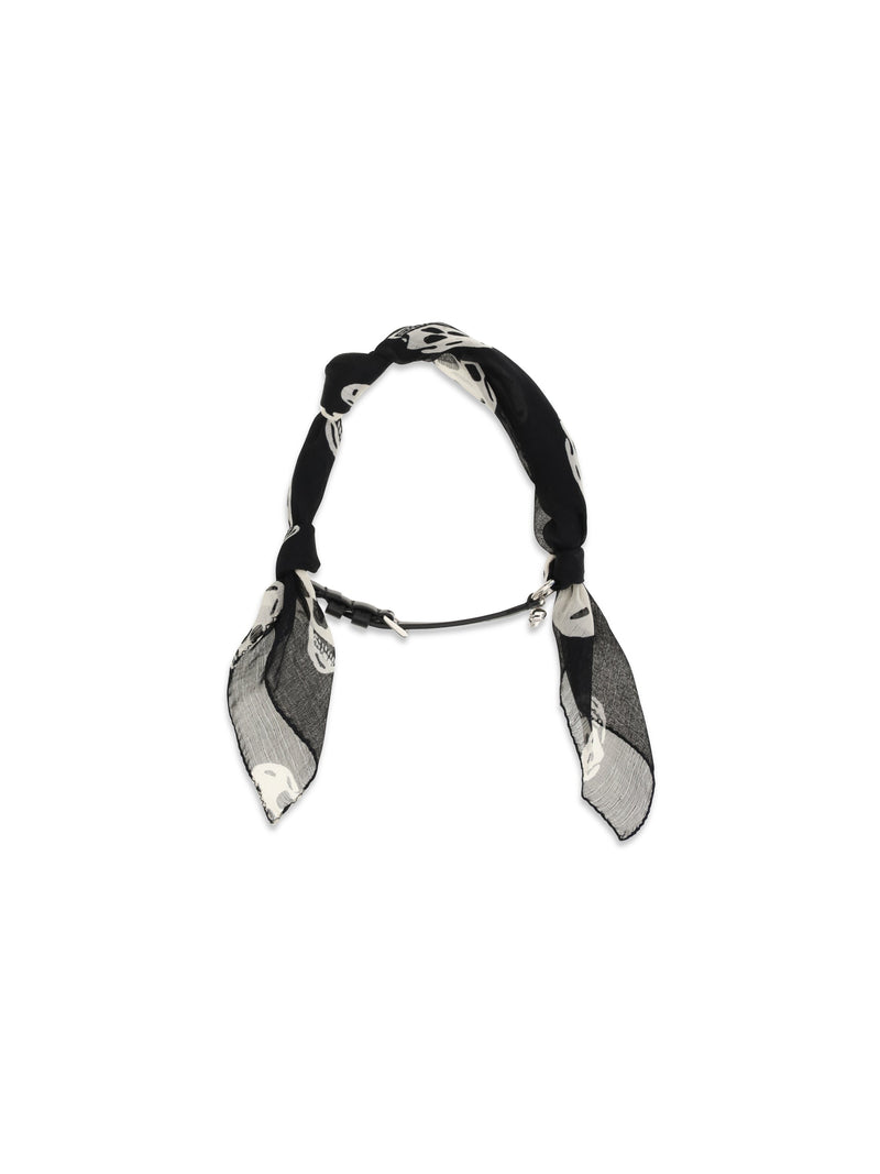 Alexander Mcqueen Double-Wrap Skull Scarf Bracelet — Black Silk Scarfs